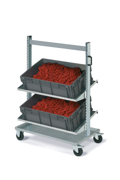 FOX trolley with 2 shelves an  boxes Athena 800x600x120h Replast