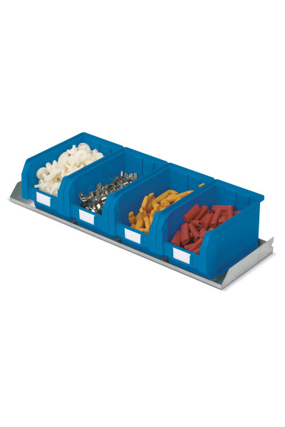 Fixed shelf, depth 295 mm, boxes COMPAT color blue SIZE.3