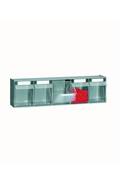 5 transparent tilting bins PRACTIBOX storage system